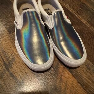 Vans Silver and White Sneakers Slip-On Style